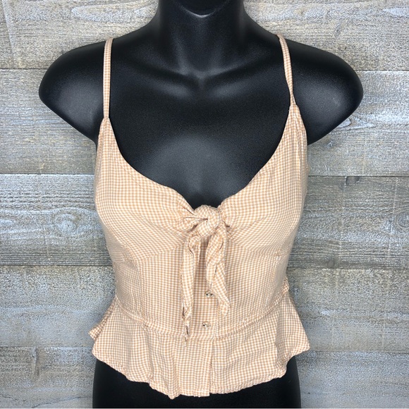 japana Tops Japana Peach Plaid Bow Front Tank Top Xs Poshmark